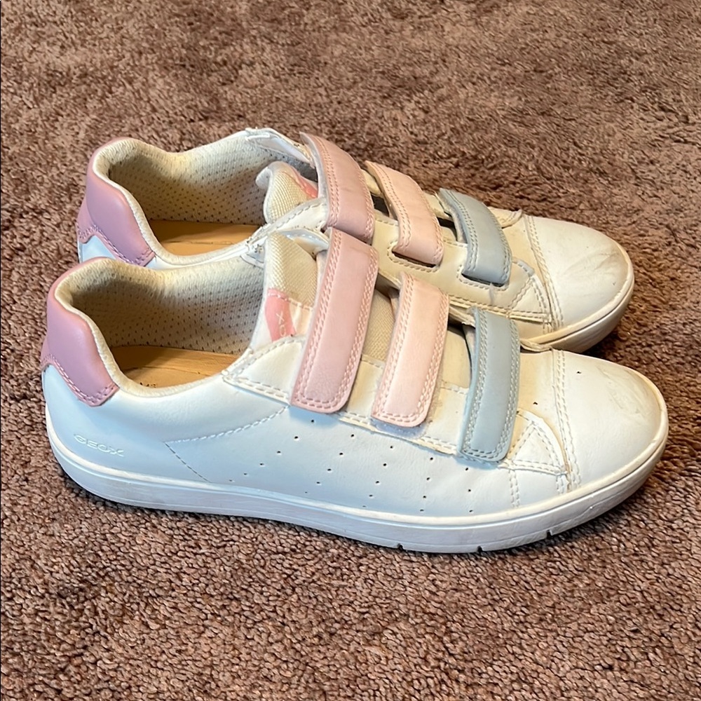 Geox White and Pink Sneakers with Velcro Straps